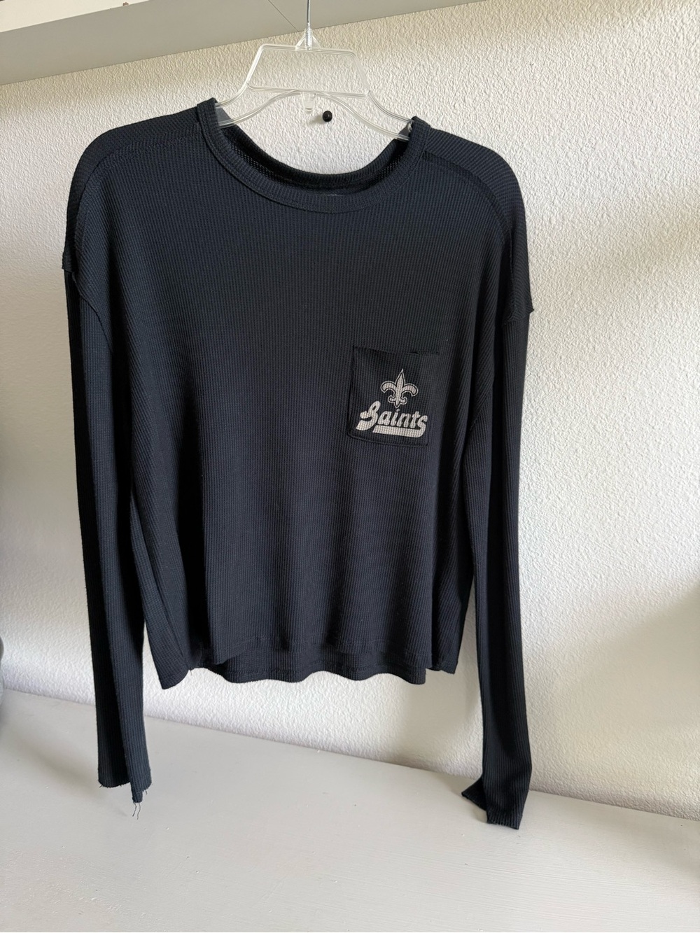 Junk Food Clothing Black Crewneck Saints Pocket Long Sleeve Shirt